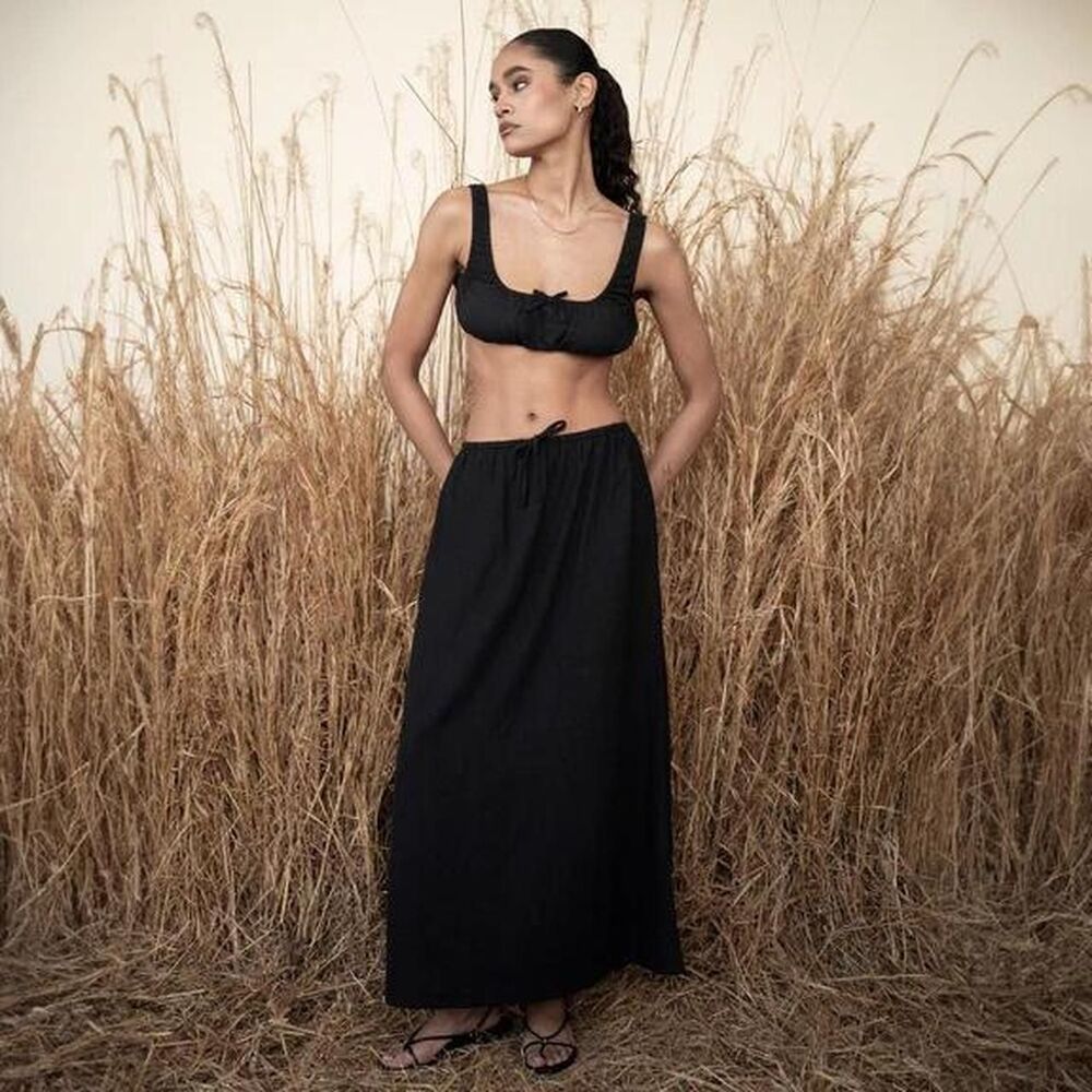 weworewhat linen blend maxi skirt set